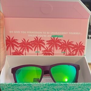 Purple Sunglasses with Green Lenses